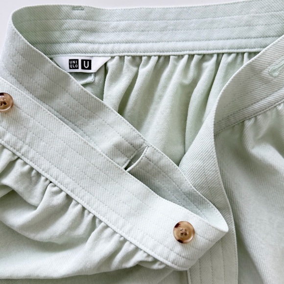Uniqlo U Mint Green Wrap Midi Skirt Rayon Blend Tie Size 10 - Picture 6 of 10